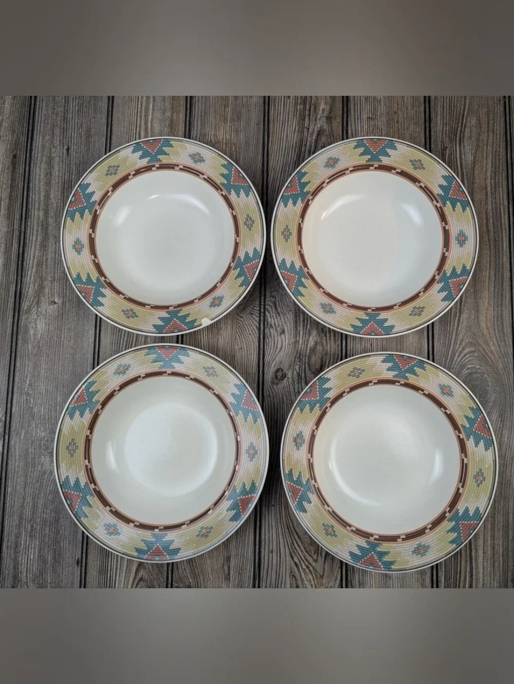 Vtg Mikasa Intaglio Cimmaron Rimmed Soup Pasta Bowls Set of 4 CAC69